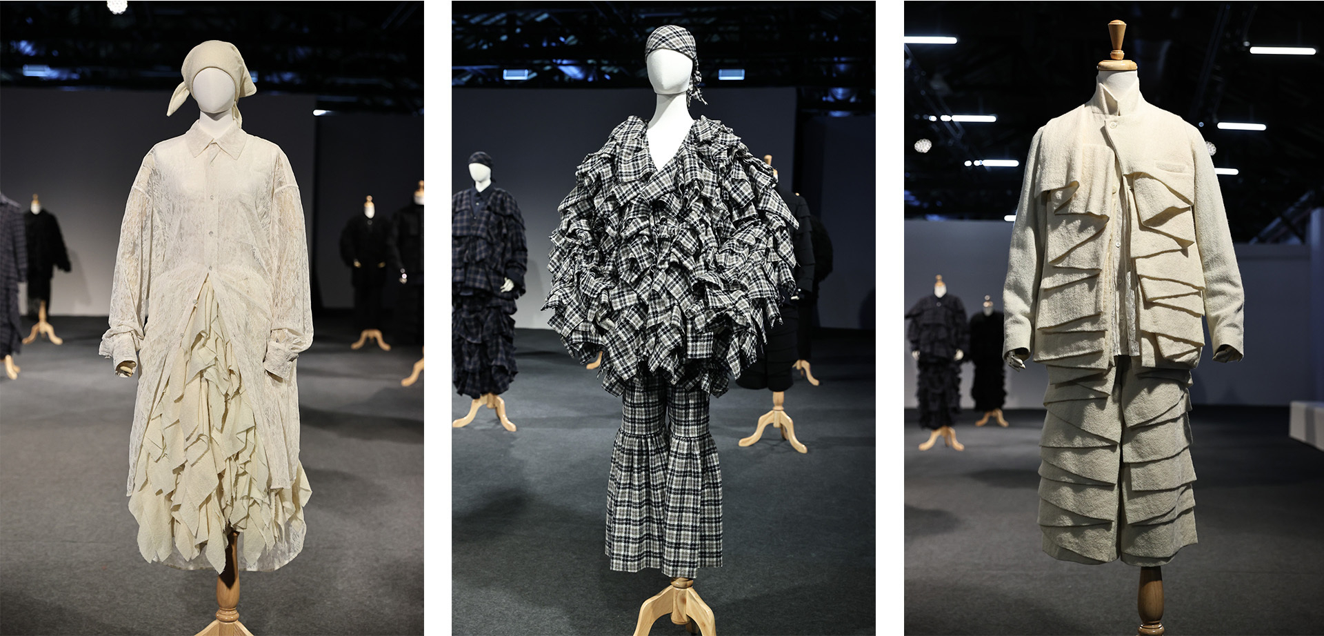 TANGTSUNGCHIEN is known for working with wool, lace, knitwear and other materials to create rich sartorial layers. For the Fall/Winter 2026 collection, “Forms of Holding,” the brand employs repetition, stacking and folding techniques to construct a sense of “wearable architecture” and “spaces that hold emotion.” Photography by Mai Hsien-Yun.